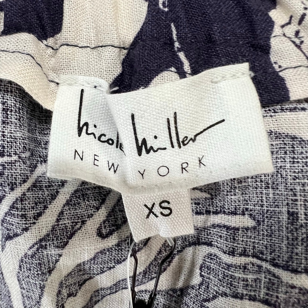 Nicole Miller Wrap Skirt XS Blue White Linen Blend Seashell Coconut Girl Resort - Picture 10 of 15